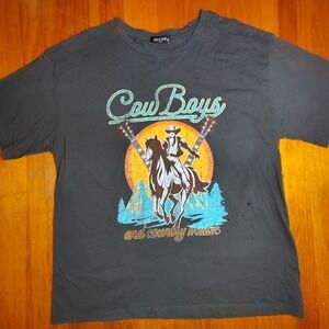 ZUTTER Cowboys Country Music Graphic T Shirt Distressed Holes‎ Gray Mens M